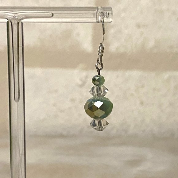 3/$18 Gorgeous Clear & Iridescent Sea Foam Green Faceted Glass Bead Silver Hook - Picture 7 of 8